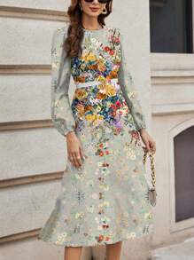 SHEIN Clasi 定位印花休闲连衣裙，适合春夏情人节 - 綠色 - 查看 5