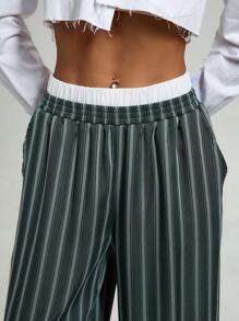 SHEIN Essnce Pantalones largos de mujer de unicolor con parches, bolsillos y estilo sencillo, para uso diario casual