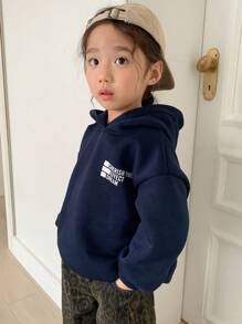 DAZY Young Girl Fall Clothes Young Girl Hooded Sweatshirt With Letter Print - Navy Blue - View 6