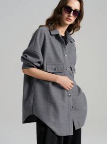 Ontre Women Front Button Up Long Sleeve Pocket Simple Blouse, Casual Everyday Wear