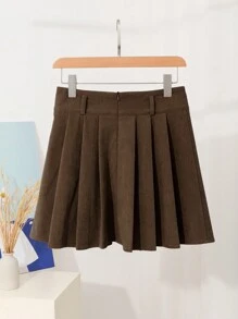 DAZY 女士纯色灯芯绒百褶裙，适合所有季节秋季、冬季