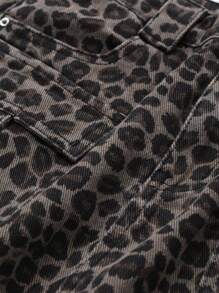 DAZY Women's Leopard Print Cargo Long Denim Skirt Jeans Skirt