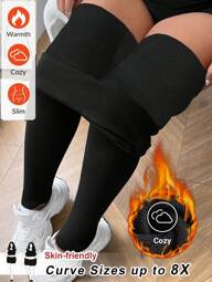 SHEIN CURVE+ Extra große dicke thermisch gefütterte schwarze Leggings für den Winter