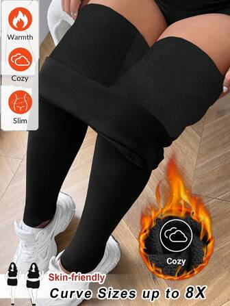 SHEIN CURVE+ Plus Size Thick Thermal Lined Black Leggings For Winter Thermal