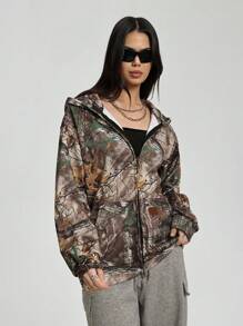 StreetHx Áo nỉ có mũ trùm đầu hở phía trước họa tiết lá cổ điển dành cho nữ, Áo chui đầu thu đông - Nhiều màu - Xem 6