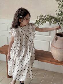 DAZY Casual mouwloze jurk met ruches aan de zoom en allover print voor meisjes, zomeroutfits voor meisjes, kleding voor terug naar school