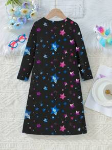 GraphicGems Girls Nightglow Star Unicorn Simple Solid Color Elegant Round Neck Long Sleeve Nightgown Sleepwear - Black - View 2