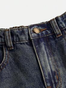SHEIN Girls' Vintage Blue Denim Wide Leg Pants With Bow Decor