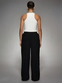 MISSGUIDED Luxury Wide Leg Linen Palazzo Trousers Soft Flowy Casual Resort Wear Beach Pants Summer Holiday Lounge Wear Elastic Waist Comfort Fit - Black - View 2