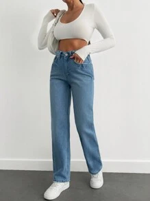 EURMUSE Women's Casual Everyday Straight Leg Jeans - Baby Blue - View 5