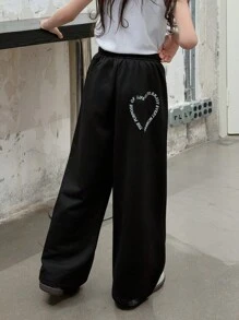 DAZY Tween Girl Fall Letter Print Knit Joggers For Tween Girls - Black - View 1