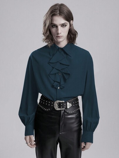 Goth Herren einfarbiges Langarm Lässig Hemd mit Knopfleiste, Alltagskleidung