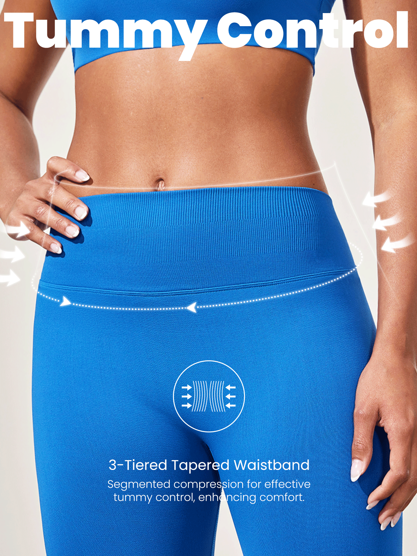 GLOWMODE 24" Seamless Tummy Control Butt Scrunch Shaping Leg Seam V Back Waist Leggings Medium Impact Workout Jogging Gym Training - Blue - View 3
