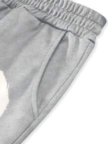 Manfinity EMRG Men's Color Block Letter Graphic Drawstring Waist Sweatpants, For Rave - Light Grey - View 6