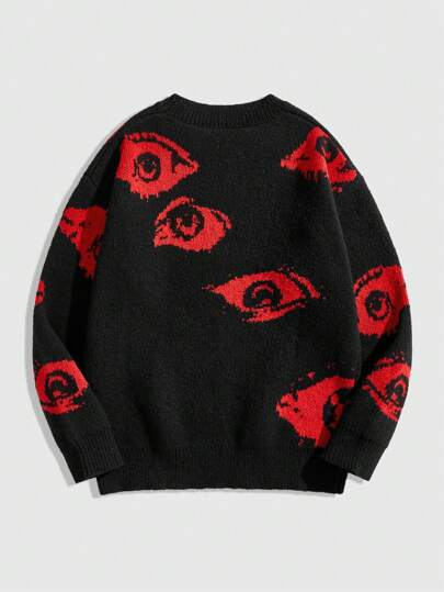 Goth Jersey de punto con cuello redondo y manga larga, con diseño gráfico para los ojos, informal para hombre, para otoño/invierno