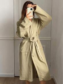 DAZY 简约休闲皱褶面料宽松休闲长袍