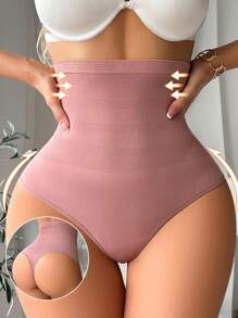 Women High Waist Shaping Underwear, Seamless Thong Style With Perforated Design, Soft & Comfortable Shapewear Pants - Redwood - View 5