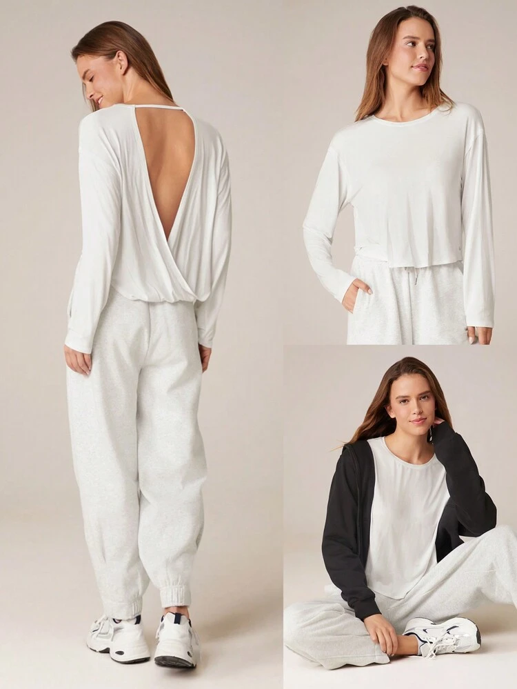 SoftCalm Modal Lightweight Comfort Loose-Fitting Long-Sleeve Open-Back Top Daily Casual