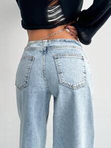 EURMUSE WOMEN WIDE LEG LOW WAIST JEANS - Light Wash - View 6