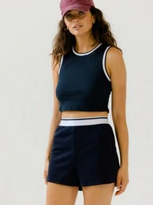 Aralina Leisurewear Racer Shape Tank With Stripe Elastic Waistband Short Set
