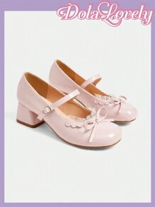 Dola Lovely Round Toe Bow Decor Slingback High Heel Pumps, Fashionable Women Dress Shoes Spring Shoes Spring Break Easter