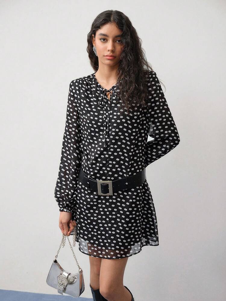 MOTF STUDIO WOMEN POLKA DOT PRINT MINI DRESS