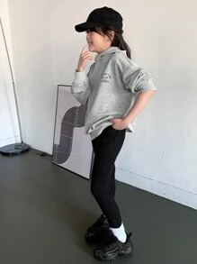 DAZY 2件套少女秋季套装，返校服装连帽衫 - 灰色 - 查看 4