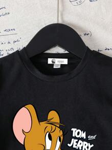 TOM & JERRY X SHEIN Young Girl Casual Cartoon Jerry Print Short Sleeve T-Shirt For Summer