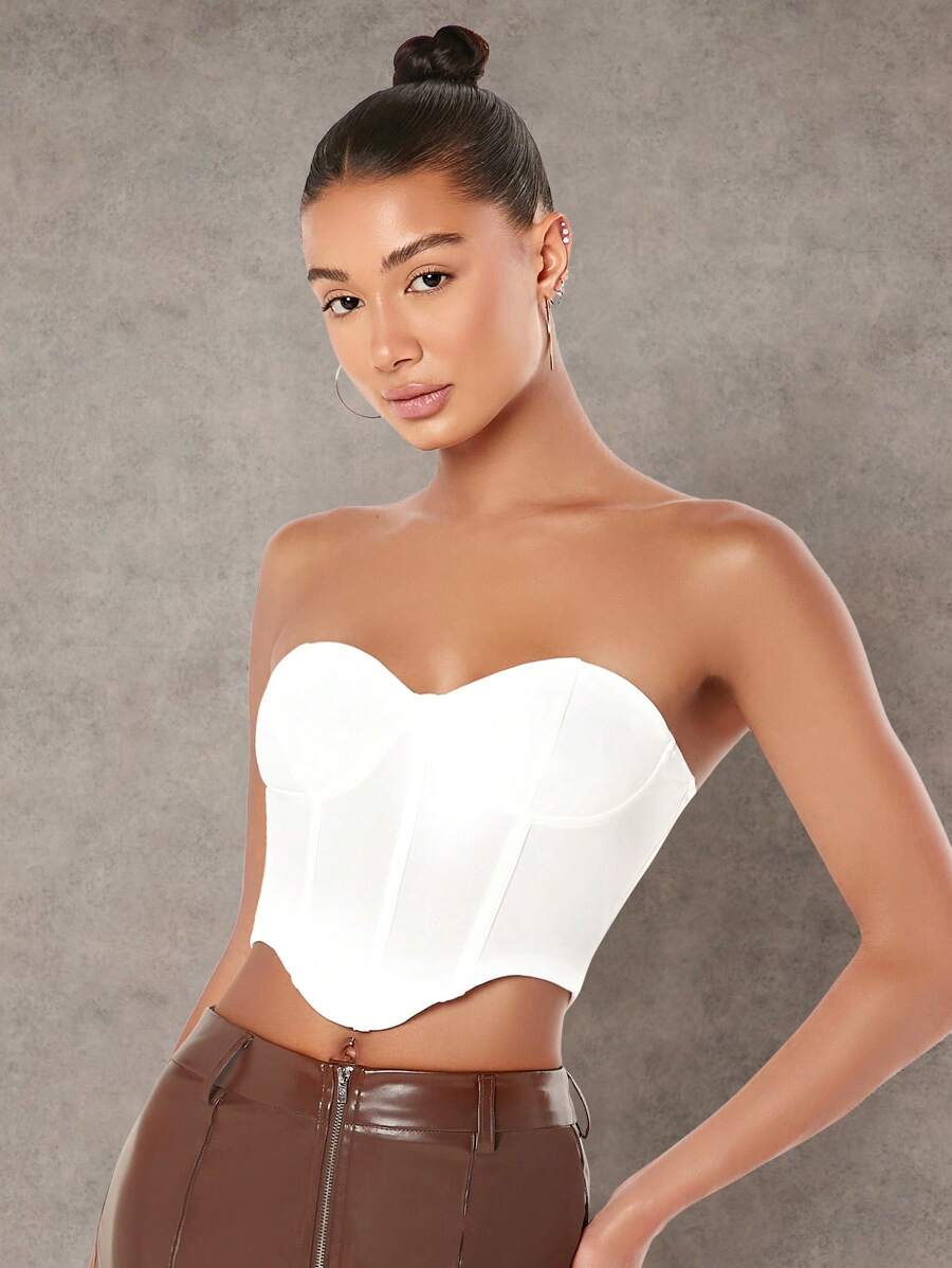 SHEIN BAE 素色前短後長抹胸上衣