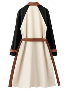 SHEIN Clasi 女式纯色前扣长袖休闲风衣 - 黑色 - 查看 2