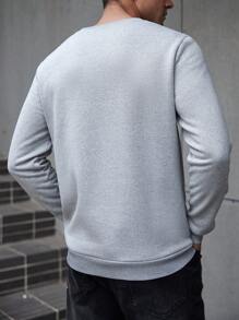 Manfinity Homme Men's Solid Color Crew Neck Pullover Sweatshirt, Simple Casual Everyday Wear Going Out Thermal Lined Graphic Long Sleeve Sherpa Sweatshirt, For Friends, Husband, Boyfriend Gifts - Grey - View 2