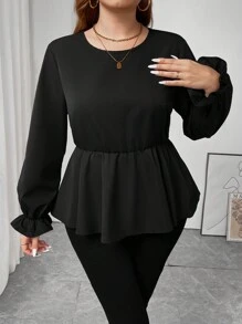 SHEIN Frenchy Plus Size Color Block Long Sleeve Casual Shirt, Everyday Wear