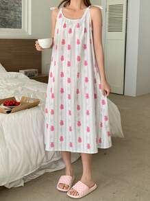 DAZY 女士细肩带系带全身印花休闲睡袍