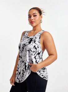 Easithlete Plus Size Tie Dye Print Racerback Casual Sports Tank Top