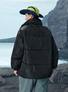 In My Nature 休闲立领棉质派克大衣女款，2024 冬季宽松款夹棉外套 - 黑色 - 查看 2