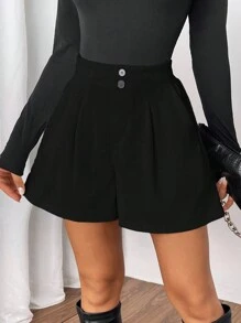 RosyDaze Corduroy Flared Leg Shorts With Waist Gathering, Elegant Design