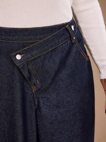Forever 21 Plus Size Women Asymmetric Waist Pockets Wide Leg Loose Casual Jeans