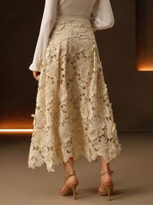 Anewsta Women Elegant Waist-Defining Jacquard Pattern A-Line Skirt, Versatile For Spring, Festival, Casual, Holiday, Beach - Khaki - View 4