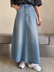 DAZY Women's Casual Washed Frayed Hem Denim Skirt