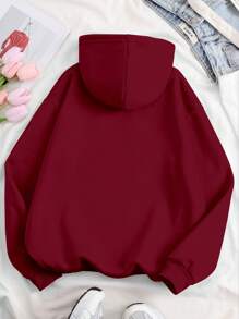 SHEIN EZwear Plus Size Plain Pocket Print Casual Hoodie