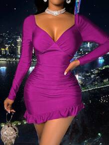 VaVaBold Women's Sweetheart Neckline Bodycon Dress With Pleated Design