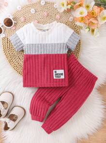 SHEIN Babymeisje Zomer Nieuwe Ronde Hals Korte Mouw T-shirt + Broek 2 Stuks Casual & Stijlvolle Set