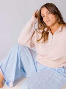 Aralina Curve Contrast Stripe Boxer Pajama Lounge Pants - Blue - View 5