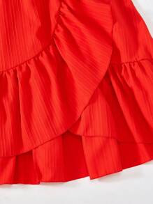 少女红色连衣裙，适合春夏季，带有飘袖和荷叶边下摆，优雅时尚公主休闲风格情人节 - 酒紅色 - 查看 5