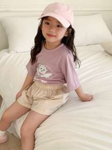 DAZY 2pcs Young Girl Round Neck Short Sleeve Printed Simple Top And Shorts Set,Girls Summer Outfits - Purple - View 6