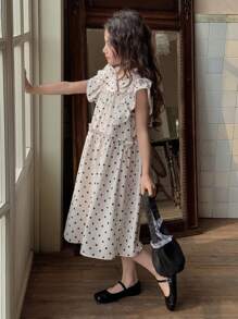 DAZY Casual mouwloze jurk met ruches aan de zoom en allover print voor meisjes, zomeroutfits voor meisjes, kleding voor terug naar school