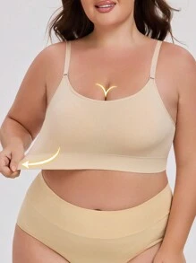 1pc Women Plus Size Seamless Non-Wired Soft & Comfortable Double Layer Camisole Bra - Apricot - View 5