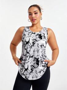 Easithlete Plus Size Tie Dye Print Racerback Casual Sports Tank Top