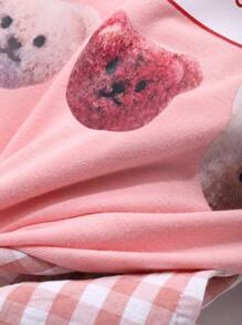 Dazy Kids 2pcs/Set Tween Girls Round Neck Knit Short Sleeve Bear Print T-Shirt & Woven Plaid Pants, Spring/Summer - Pink - View 6