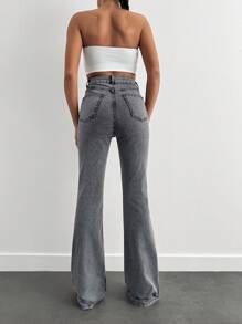 SHEIN Tall 98%Cotton HIGH RISE FLARED LONG BLACK JEAN TALL - Grey - View 2